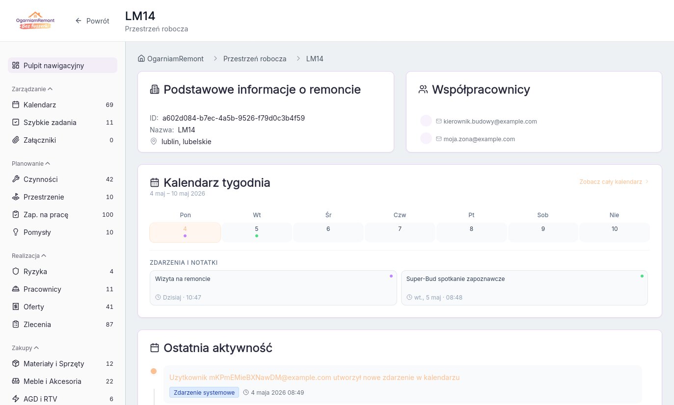 OgarniamRemont.pl — widok planu remontu i budżetu